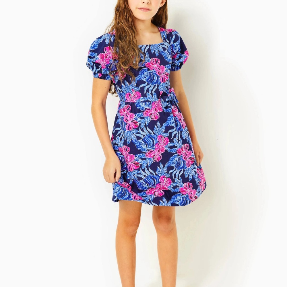 Lilly Pulitzer Blue and Pink Puff Sleeve Sundress